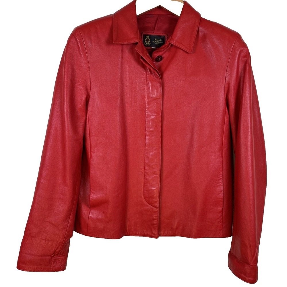 VTG Red Leather Jacket Scuola del Cuoio Leather School Italy Classic Minimalist